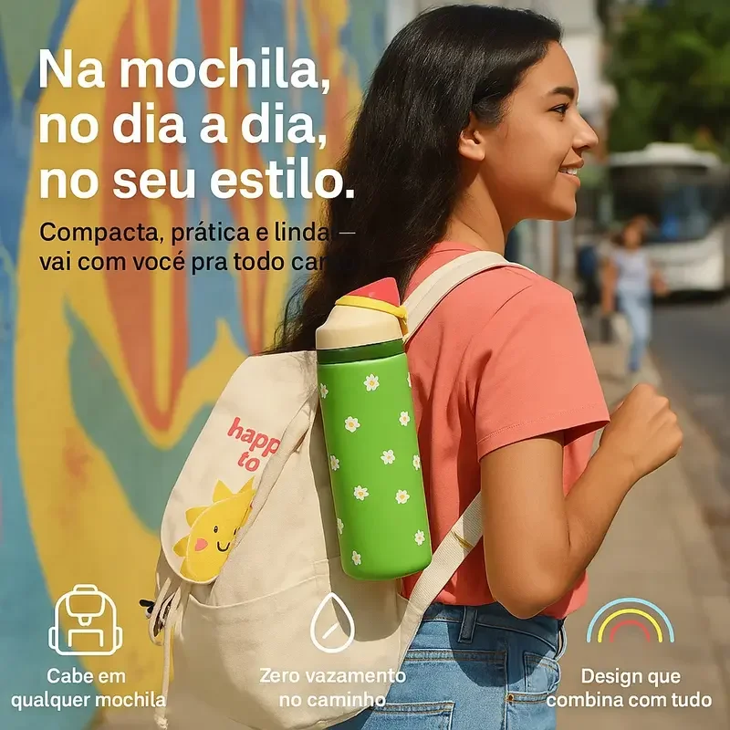 Garrafa Free Sip no bolso lateral da mochila