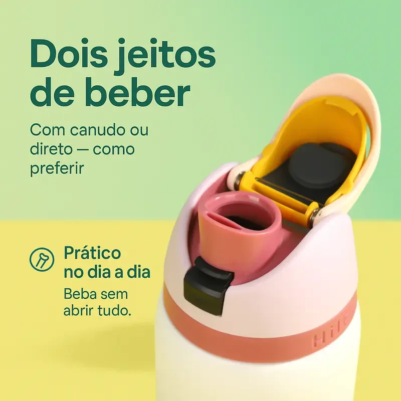 Bico 2 em 1: beba pelo canudo ou direto